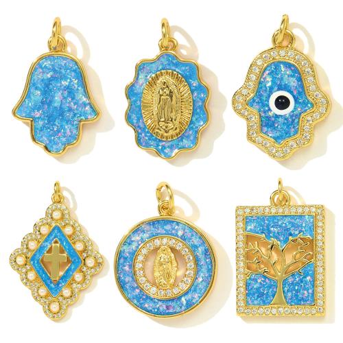 Gemstone Pendants Jewelry, Brass, with Opal, gold color plated, DIY & micro pave cubic zirconia & enamel, more colors for choice, nickel, lead & cadmium free, 3PCs/Bag, Sold By Bag