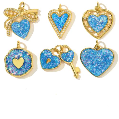 Gemstone Pendants Jewelry, Brass, with Opal, gold color plated, DIY & micro pave cubic zirconia & enamel, more colors for choice, nickel, lead & cadmium free, 3PCs/Bag, Sold By Bag