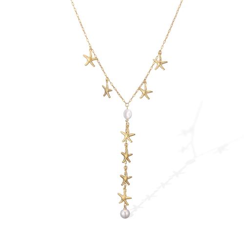 Edelstahl Schmuck Halskette, 304 Edelstahl, mit Kunststoff Perlen, plattiert, Modeschmuck & Micro pave Zirkonia & für Frau, goldfarben, verkauft von PC