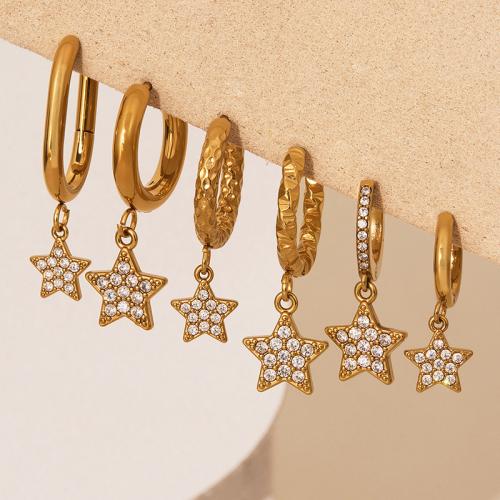 Stainless Steel Drop Earring, 304 Stainless Steel, Star, 18K gold plated, different styles for choice & micro pave cubic zirconia & for woman, Sold By PC