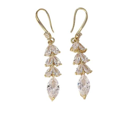 Cubic Zirconia Micro Pave Brass Earring, real gold plated, fashion jewelry & micro pave cubic zirconia & for woman, Sold By Pair