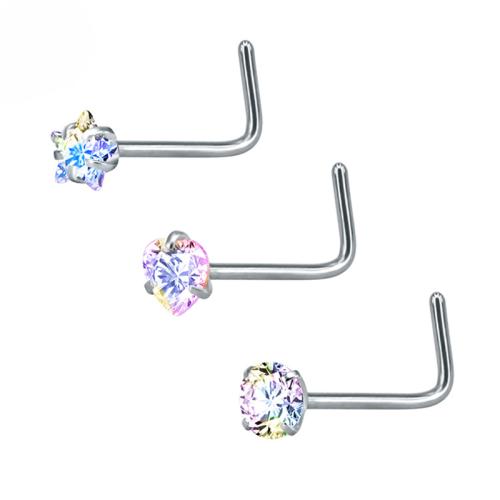 316 Stainless Steel Nose Piercing Jewelry, three pieces & Unisex & micro pave cubic zirconia, more colors for choice, Sold By Set