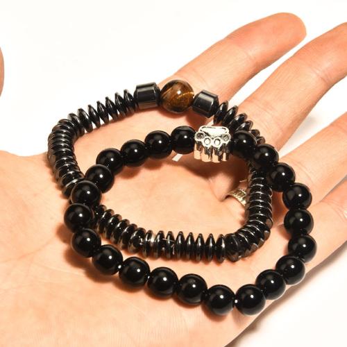 Tibetan Style Bracelet, with Magnesite & Tiger Eye & Black Stone & Non Magnetic Hematite, different styles for choice & for man, Length:Approx 7 Inch, Sold By PC