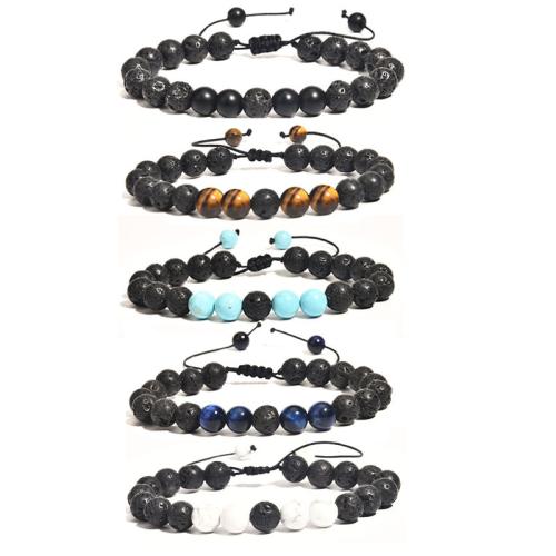 Lava Bracelet Set, with Abrazine Stone & turquoise & Tiger Eye, Round, handmade, 5 pieces & Unisex, Length:Approx 6-10 Inch, Sold By Set
