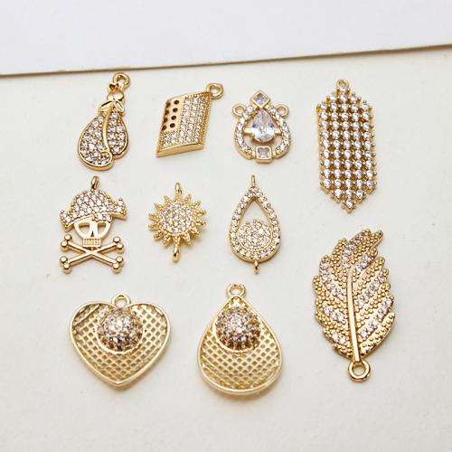 Cubic Zirconia Micro Pave Brass Pendant, gold color plated, DIY & different styles for choice & micro pave cubic zirconia, Sold By PC