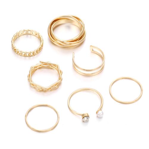 Tibetan Style Ring Set, with Plastic Pearl, gold color plated, 7 pieces & for woman, US Ring Size:8, Sold By Set