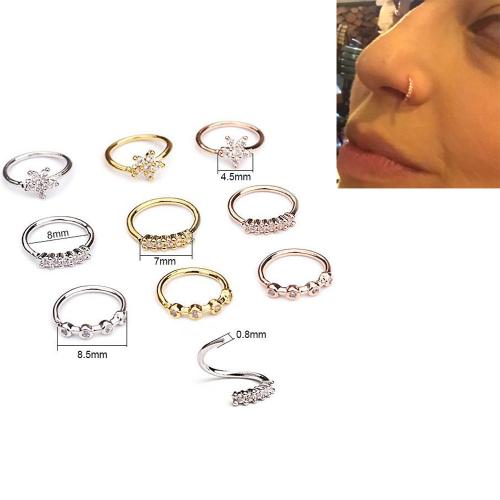 Brass Nose Piercing Jewelry, plated, Unisex & different styles for choice & micro pave cubic zirconia, Sold By PC