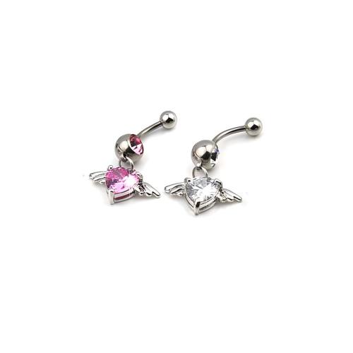 316 Stainless Steel Belly Ring, with Czech Rhinestone & Tibetan Style, Winged Heart, platinum color plated, fashion jewelry & Unisex, more colors for choice, belly ring rod size 1.6x11mm, ball size 5mm, Sold By PC