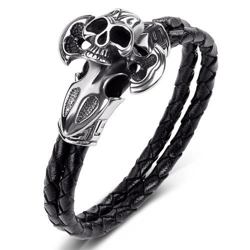304 Stainless Steel Bracelet, with Microfiber PU, Skull, punk style & different size for choice & for man, more colors for choice, Sold By PC