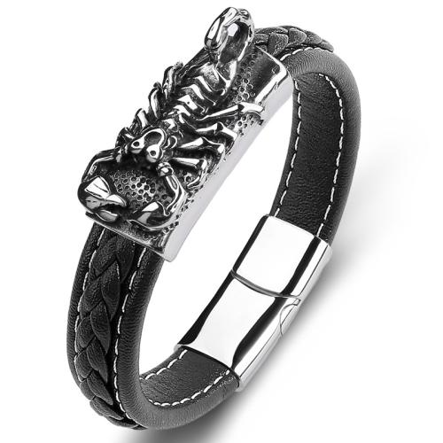 Microfiber PU Bracelet, with 304 Stainless Steel, Scorpion, different size for choice & for man, more colors for choice, Sold By PC