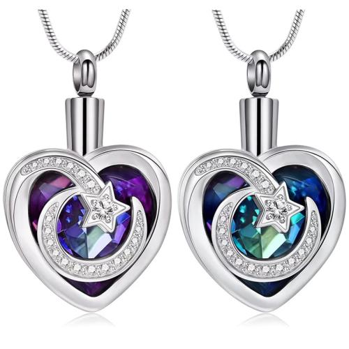 Cremation Jewelry Ashes Urn Collar, acero inoxidable 304, Corazón, chapado, Joyería & con diamantes de imitación, más colores para la opción, Vendido por UD