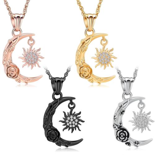 Cremation Jewelry Ashes Urn Collar, acero inoxidable 304, Luna, chapado, Joyería & con diamantes de imitación, más colores para la opción, Vendido por UD