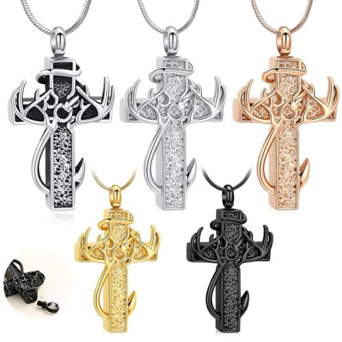 Cremation Jewelry Ashes Urn Collar, acero inoxidable 304, Cruces, chapado, Joyería, más colores para la opción, Vendido por UD