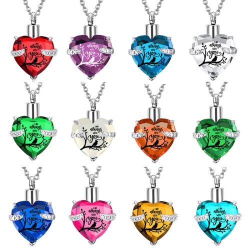 304 Stainless Steel Cinerary Casket Pendant, with Crystal, Heart, plated, DIY, more colors for choice, Sold By PC