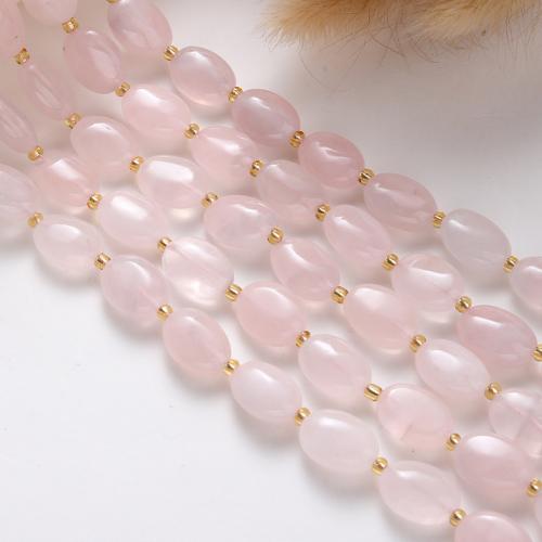 Natural Rose Quartz Beads, Madagascar Rose Quartz, with Seedbead, Oval, DIY, pink, 14x10x6mm, Sold Per 38 cm Strand