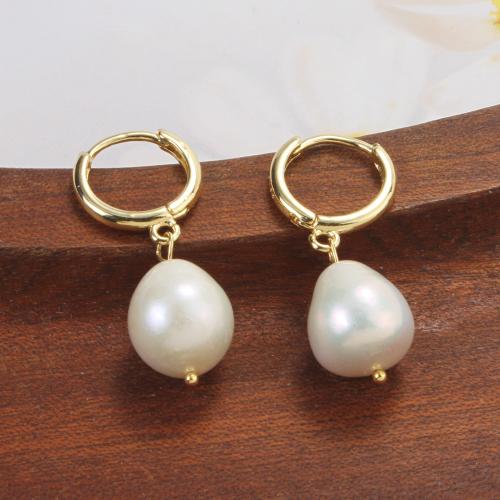 Freshwater Pearl Earrings, Brass, with Freshwater Pearl, plated, fashion jewelry, mixed colors, 10-14mm, Sold By Pair