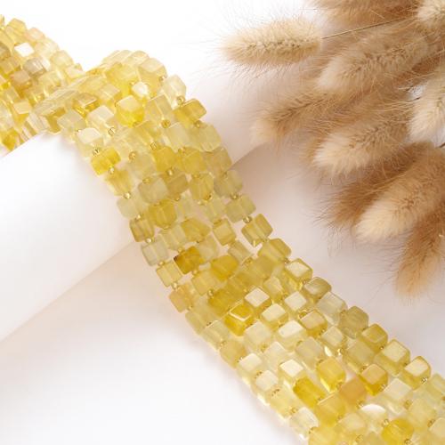 Natural Fluorite Beads, with Seedbead, Square, DIY, yellow, 8x8mm, Sold Per 38 cm Strand