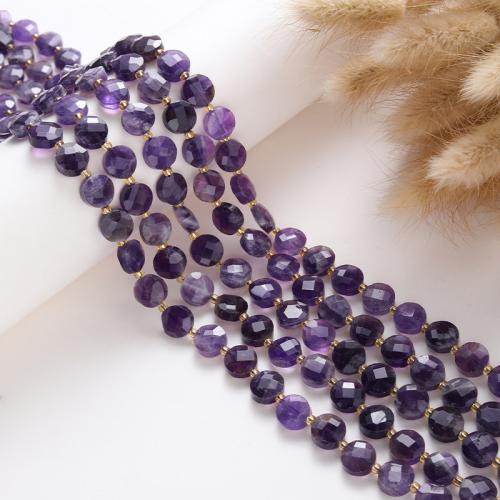 Natural Amethyst Beads, with Seedbead, Flat Round, DIY, purple, 10x10x4mm, Sold Per 38 cm Strand