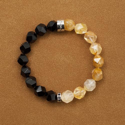 Gemstone Bracelets, Golden Healer Quartz, with Titanium Steel & Black Agate, fashion jewelry, mixed colors, 10mm, Length:20 cm, Sold By PC