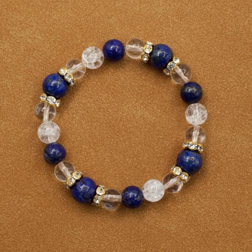 Gemstone Bracelets, Lapis Lazuli, with Crackle Quartz & Clear Quartz & Iron, fashion jewelry, mixed colors, 10mm, Length:Approx 20 cm, Sold By PC