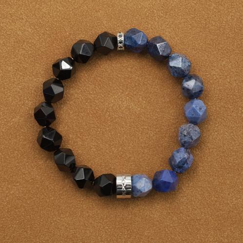 Gemstone Bracelets, Black Agate, with Dumortierite & Titanium Steel, fashion jewelry, mixed colors, 10mm, Length:Approx 20 cm, Sold By PC