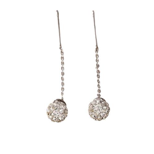 Boucles d'oreilles pendantes en laiton, Placage, bijoux de mode & pour femme & avec strass, argent, Vendu par paire