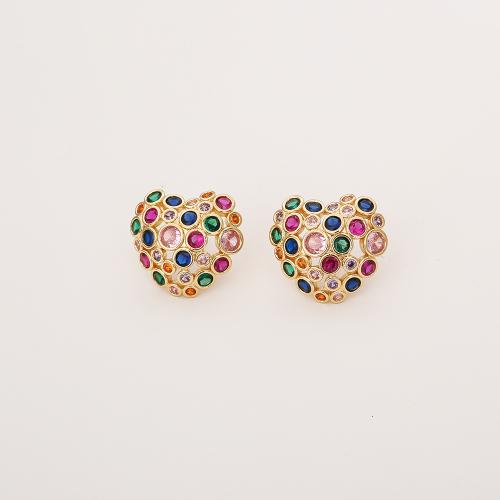 Cúbicos Circonia Pendiente Latón Micro pavimenta, metal, chapado en oro real, Joyería & micro arcilla de zirconia cúbica & para mujer, multicolor, Vendido por Par