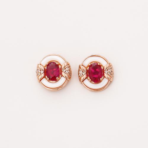 Cúbicos Circonia Pendiente Latón Micro pavimenta, metal, chapado en oro real, Joyería & micro arcilla de zirconia cúbica & para mujer, Rojo, Vendido por Par