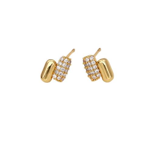 Brass Stud Earring, 18K gold plated, fashion jewelry & for woman & with rhinestone, Sold By Pair