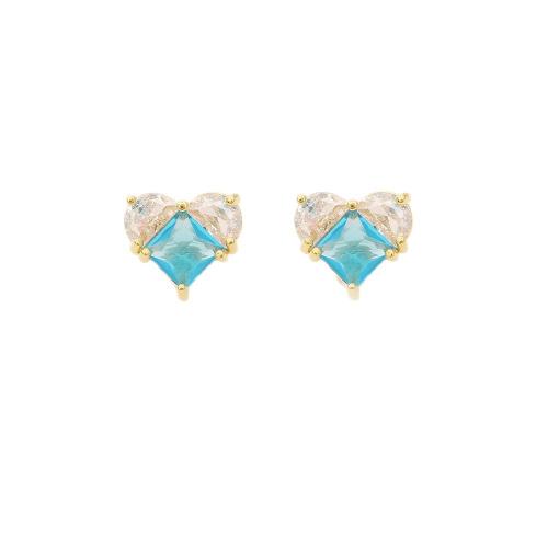 Cubic Zirconia Micro Pave Brass Earring, with Cubic Zirconia, Heart, real gold plated, fashion jewelry & for woman, Sold By Pair