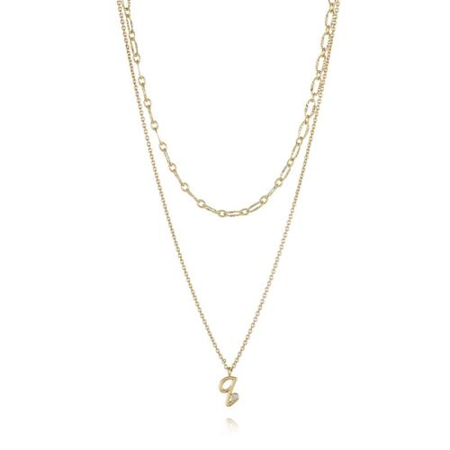 Brass Necklace, Alphabet Letter, 18K gold plated, Double Layer & different styles for choice & for woman & with rhinestone, Sold By PC