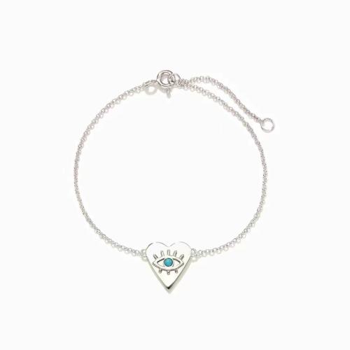 925 Sterling Silver Bracelet, with turquoise, Heart, platinum plated, fashion jewelry & for woman, Length:Approx 6 Inch, Sold By PC