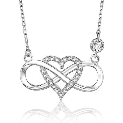925 Sterling Silver Necklace, Infinity, plated, oval chain & for woman & with rhinestone, more colors for choice, Length:Approx 16 Inch, Sold By PC