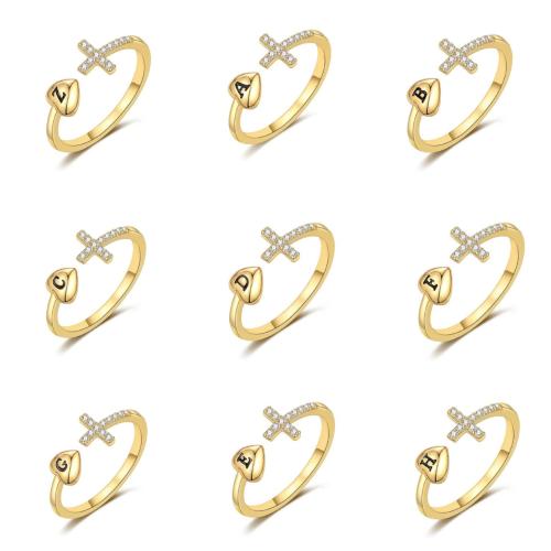 925 Sterling Silver Cuff Finger Ring, Alphabet Letter, gold color plated, different styles for choice & for woman & enamel & with rhinestone, US Ring Size:6-8, Sold By PC