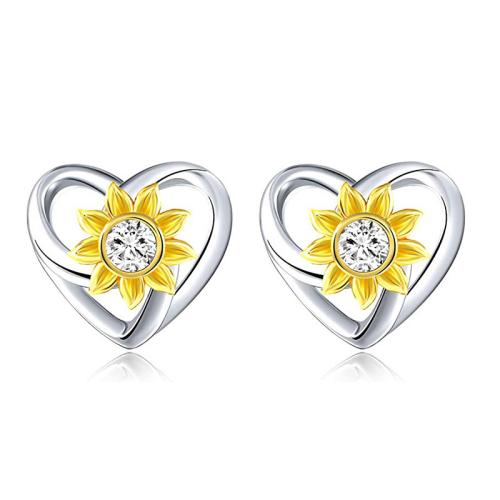 925 Sterling Silver Stud Earring, Heart, micro pave cubic zirconia & for woman & hollow, 12x13mm, Sold By Pair