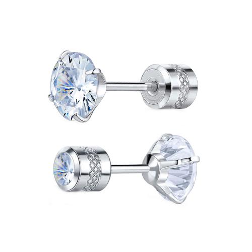 304 Stainless Steel Stud Earring, plated, different size for choice & micro pave cubic zirconia & for woman, more colors for choice, Sold By Pair