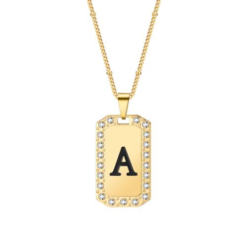 316L Stainless Steel Necklace, Geometrical Pattern, gold color plated, different designs for choice & with letter pattern & for woman & enamel & with rhinestone, Length:Approx 17 Inch, Sold By PC