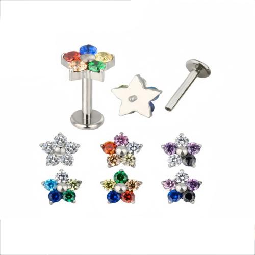 Titanium Alloy Piercing Earring Findings, Flower, DIY & micro pave cubic zirconia, more colors for choice, 6x6mm, Sold By PC