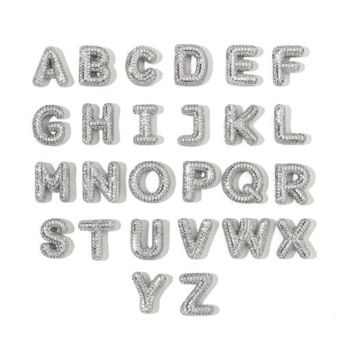 Stainless Steel Letter Pendants, Brass, Alphabet Letter, plated, DIY & micro pave cubic zirconia, silver color, 3PCs/Bag, Sold By Bag