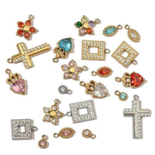 Stainless Steel Pendants, 304 Stainless Steel, gold color plated, DIY & micro pave cubic zirconia, more colors for choice, 3PCs/Bag, Sold By Bag