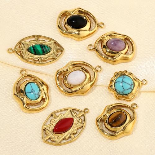 Gemstone Pendants Jewelry, 304 Stainless Steel, with Natural Stone, gold color plated, DIY, more colors for choice, 3PCs/Bag, Sold By Bag