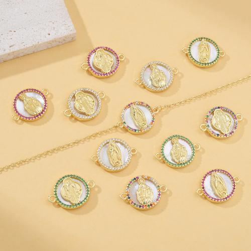 Cubic Zirconia Micro Pave Brass Connector, with White Shell, plated, DIY & micro pave cubic zirconia, more colors for choice, nickel, lead & cadmium free, Sold By PC
