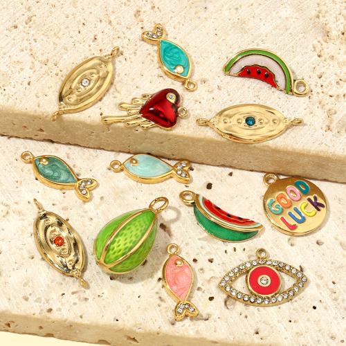 Stainless Steel Pendants, 304 Stainless Steel, gold color plated, DIY & enamel & with rhinestone, more colors for choice, 3PCs/Bag, Sold By Bag