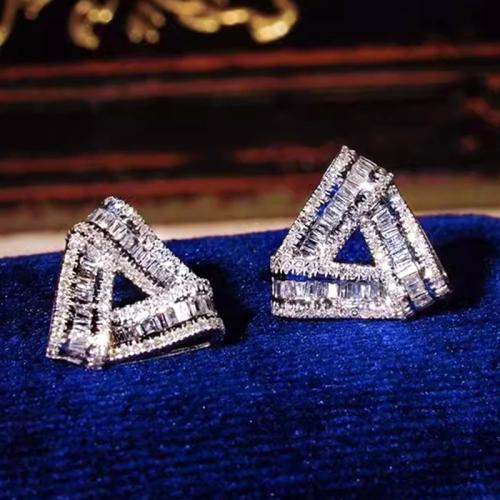 Cubic Zirconia Micro Pave Brass Earring, Triangle, plated, micro pave cubic zirconia & for woman & hollow, Sold By Pair