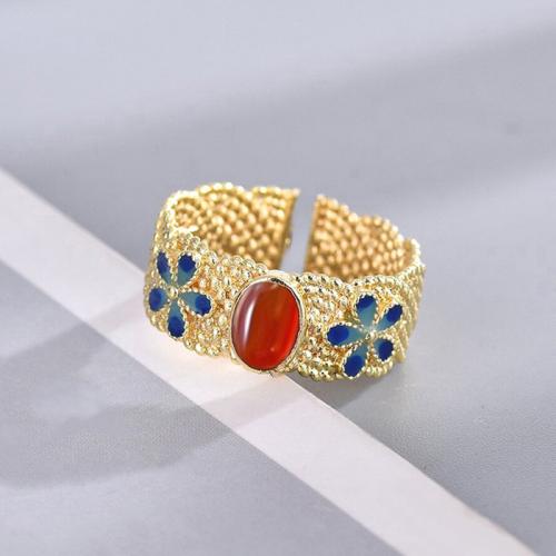 Brass Finger Ring, with Glass, plated, fashion jewelry & for woman & enamel, Sold By PC