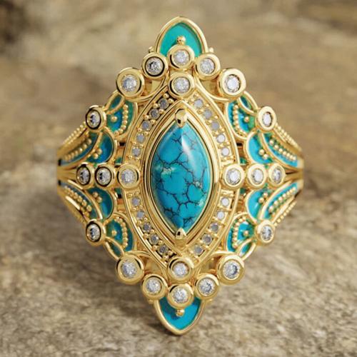Cubic Zirconia Micro Pave Brass Ring, with Turquoise, plated, different size for choice & micro pave cubic zirconia & for woman & enamel, Sold By PC