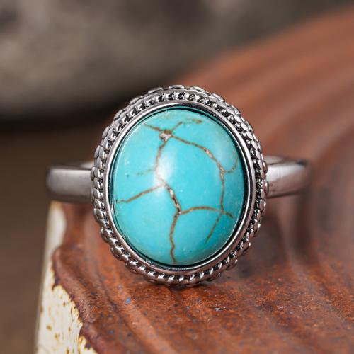 Brass Finger Ring, with Turquoise, plated, fashion jewelry & different size for choice & for woman, Sold By PC