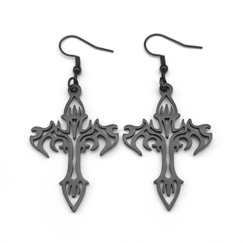 Stainless Steel Drop Earring, 304 Stainless Steel, Cross, plated, fashion jewelry & for woman & hollow, black, Sold By Pair