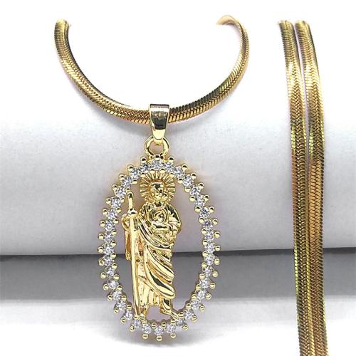 Cubic Zircon Micro Pave Brass Necklace, with 304 Stainless Steel Chain, plated, Unisex & micro pave cubic zirconia & hollow, more colors for choice, Sold By PC