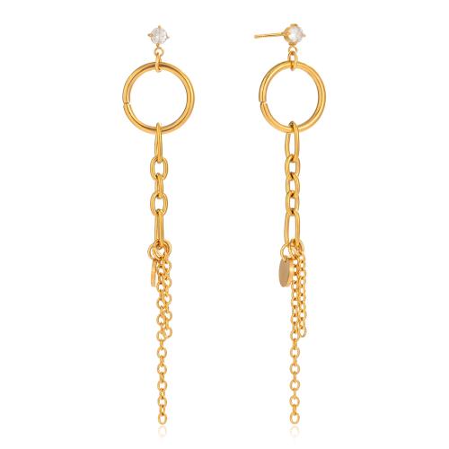 Stainless Steel Drop Earring, 304 Stainless Steel, plated, micro pave cubic zirconia & for woman & hollow, golden, Sold By Pair